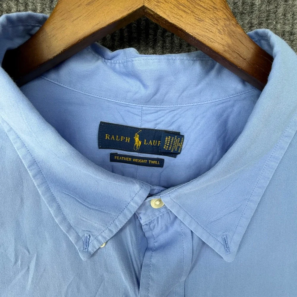 Ralph Lauren Feather Weight Twill Shirt Mens 3XLT‎ Blue Short Sleeve Pony Logo